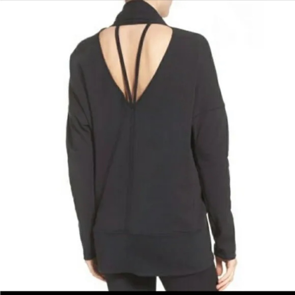 Zella‎ Women Black Open Back Strappy Wrap Cardigan Sweater Shawl Collar - Small